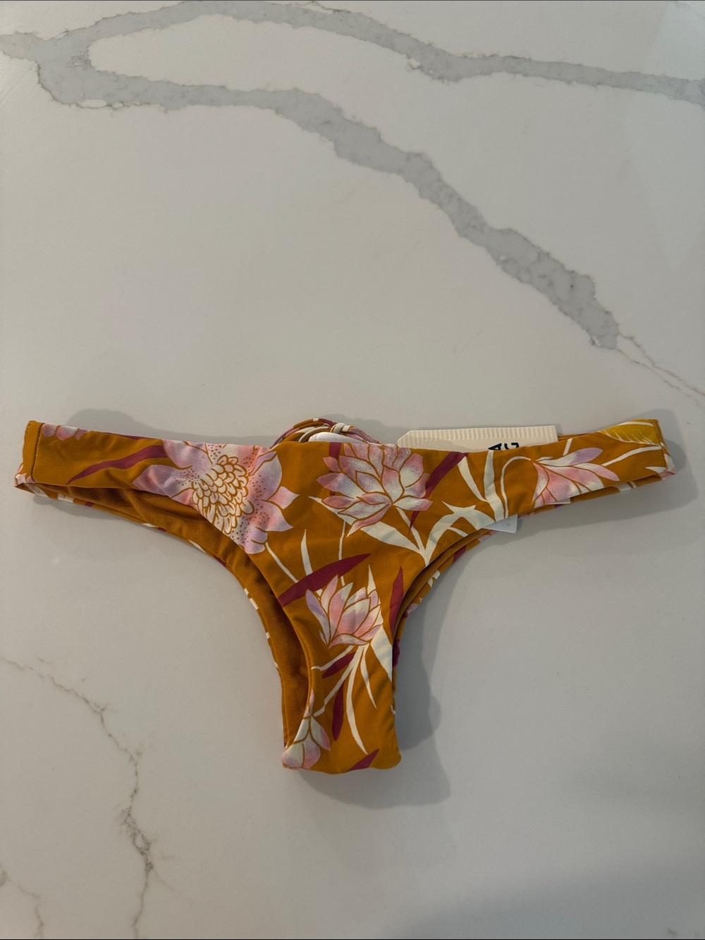 Billabong Mustard Floral Bikini Bottoms with Pink and White Flowers